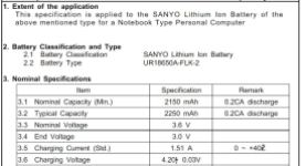 Sanyo UR18650A-FLK-2 - spec 1